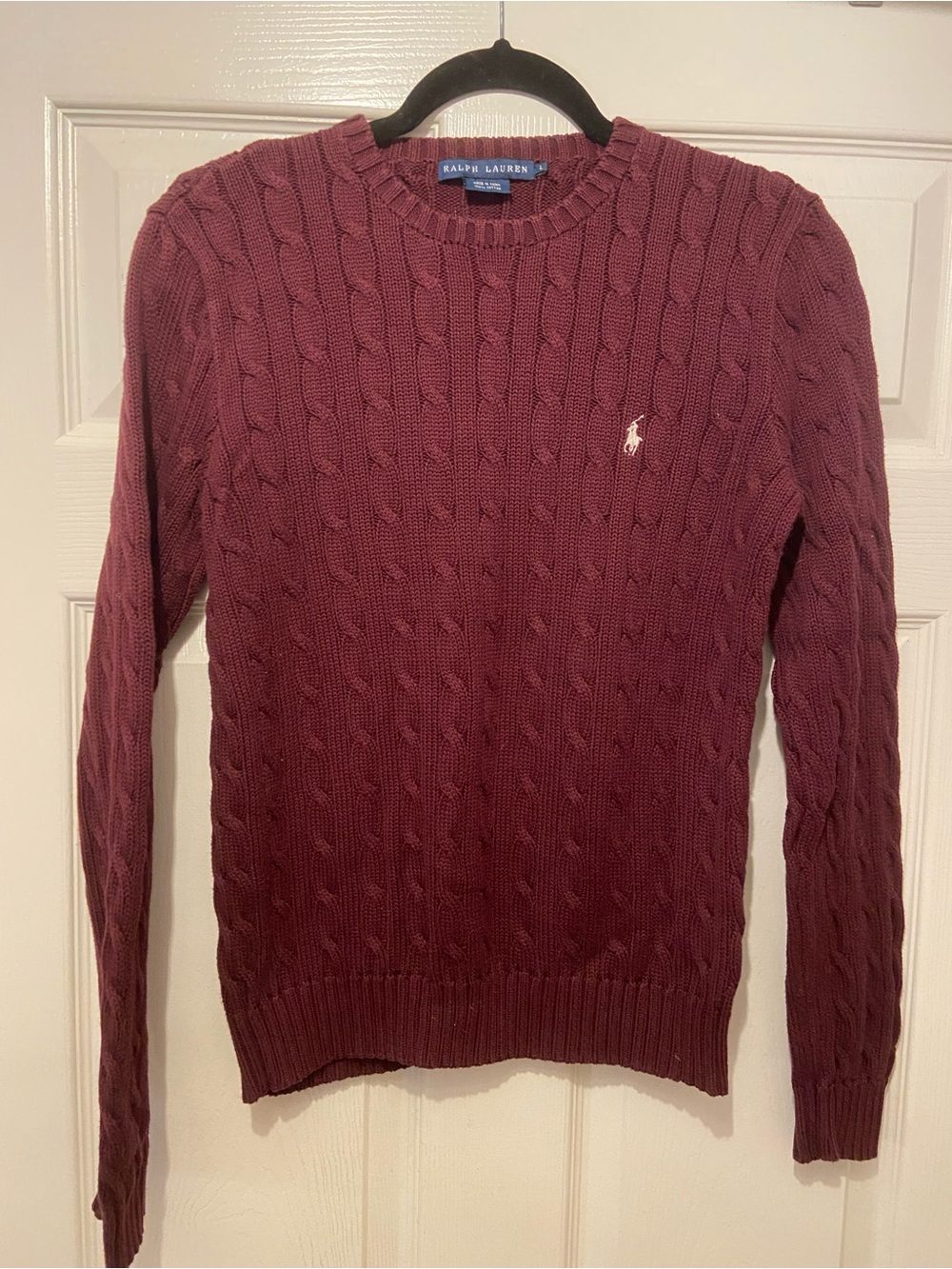Ralph Lauren Women’s Cable Knit Crewneck Sweater - Burgundy